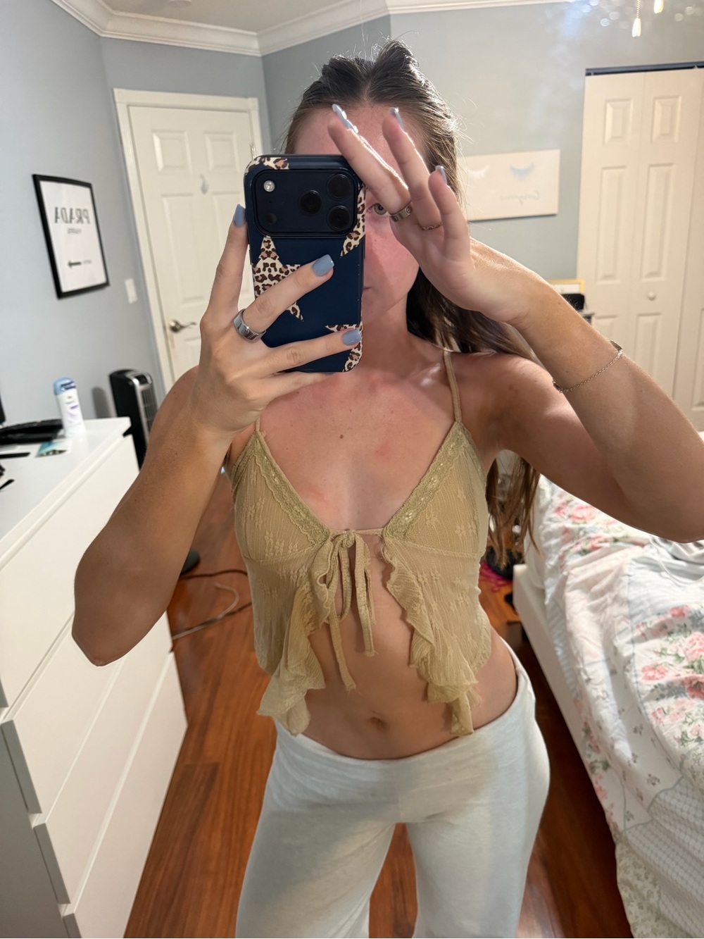 Tie-Front Ruffle Crop Top in Tan